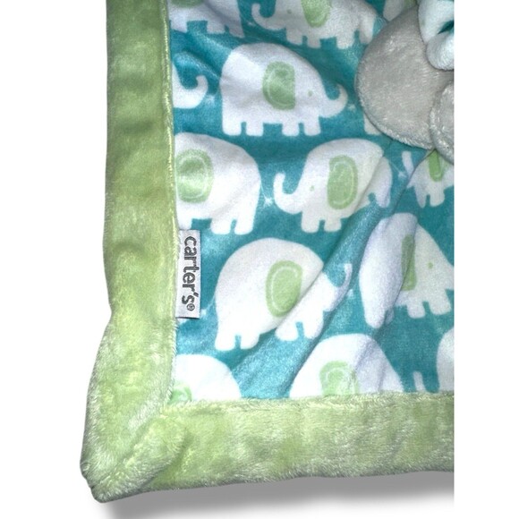 Carters Baby Elephant Lovey Security Blanket Green Blue Plush Comfort Toy - Picture 12 of 15